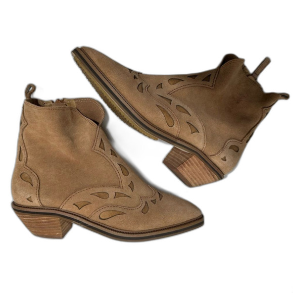 Kelsi Dagger Anthropologie Mocha Cliff Suede Ankle Boots Size 8.5 Western Cowboy - Picture 3 of 13